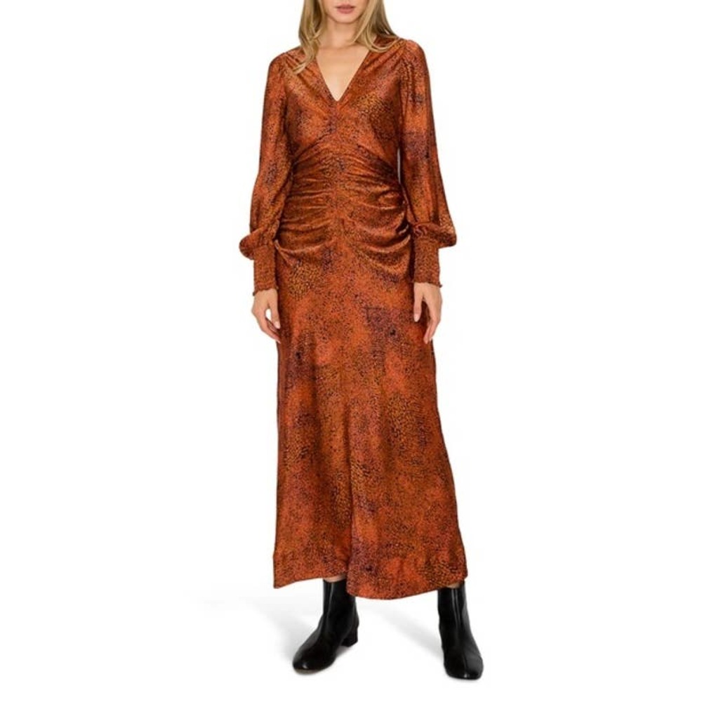 NWT Melloday ruched long sleeve silky maxi dress